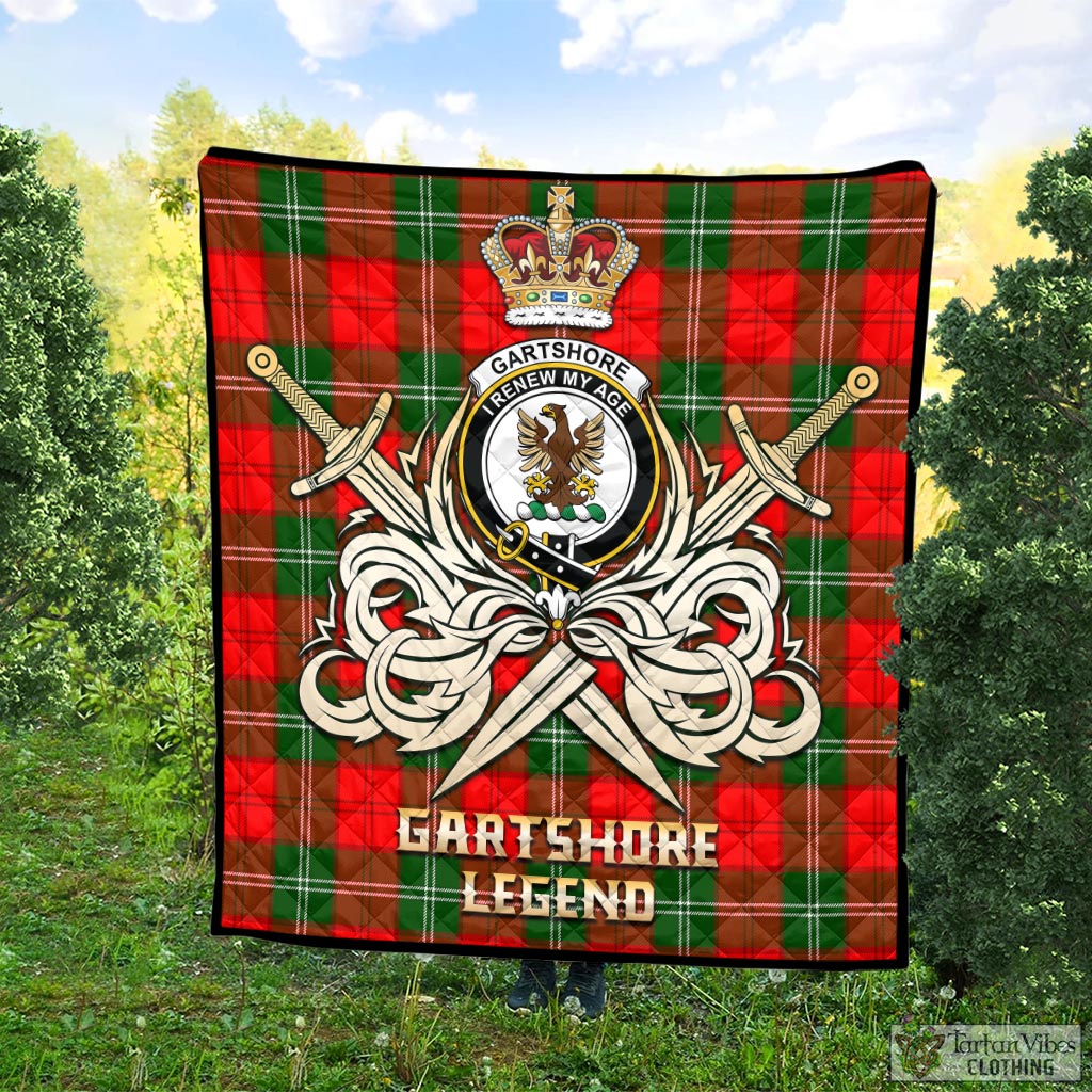 Tartan Vibes Clothing Gartshore Tartan Quilt with Clan Crest and the Golden Sword of Courageous Legacy