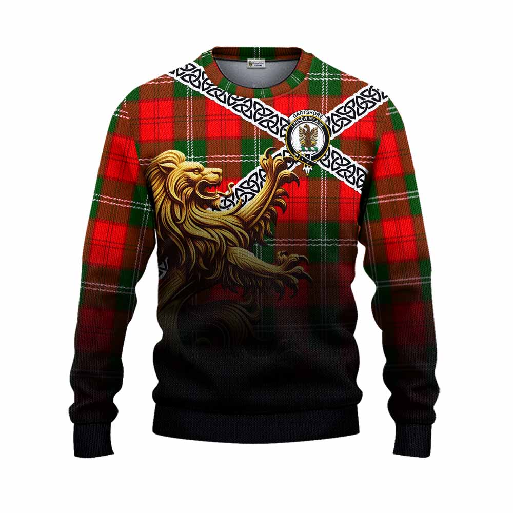 Gartshore Crest Tartan Knitted Sweater with Golden Lion Emblem Celtic Style Unisex - Tartan Vibes Clothing