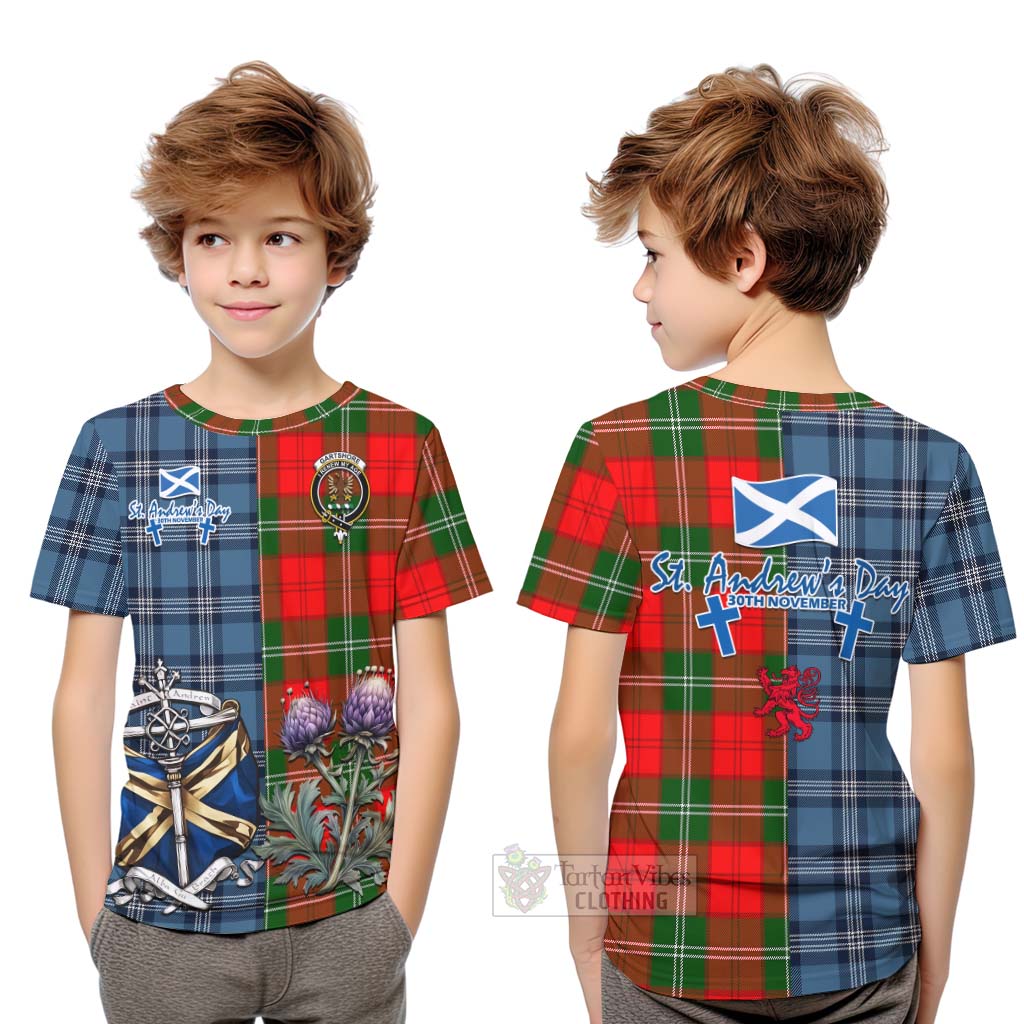 Gartshore Tartan Kid T-Shirt Happy St. Andrew's Day Half Tartan Style Youth XL Size14 - Tartan Vibes Clothing