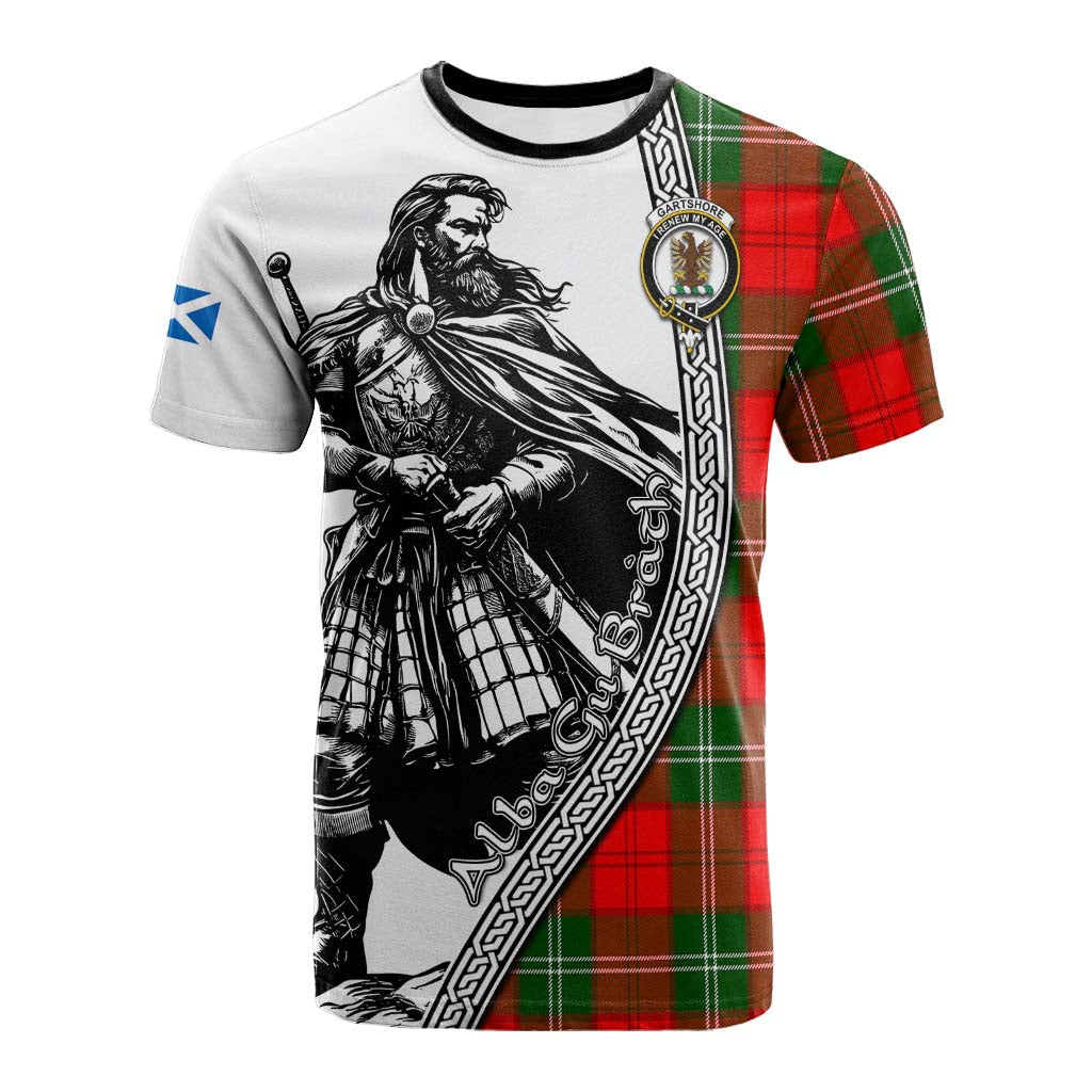 Gartshore Tartan Clan Crest Cotton T-shirt with Highlander Warrior Celtic Style