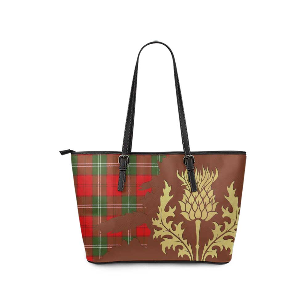 Gartshore Tartan Leather Tote Bag Gold Thistle Style - Tartan Vibes Clothing