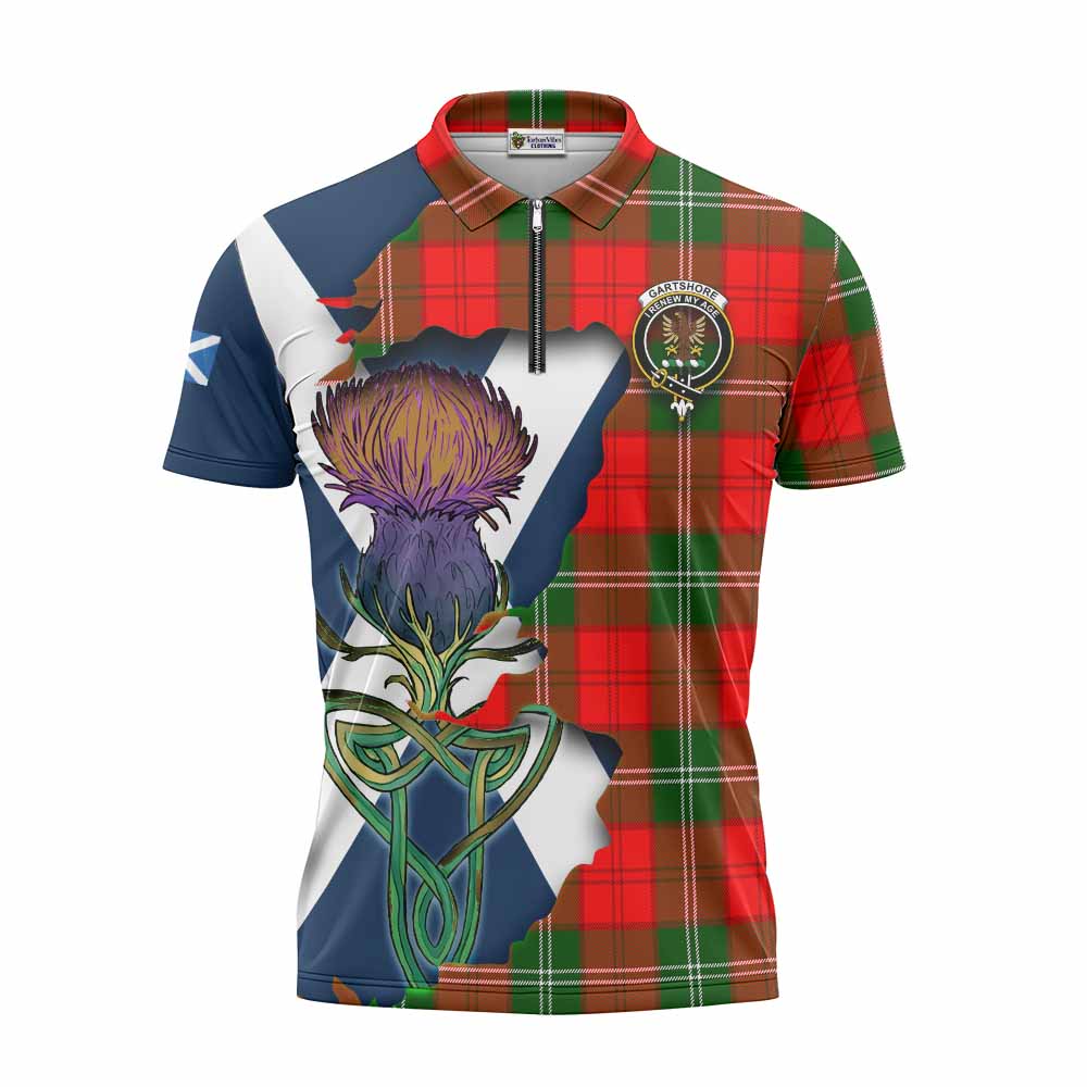 Gartshore Tartan Family Crest Zipper Polo Shirt Scottish Thistle Celtic Inspired Unisex - Tartan Vibes Clothing