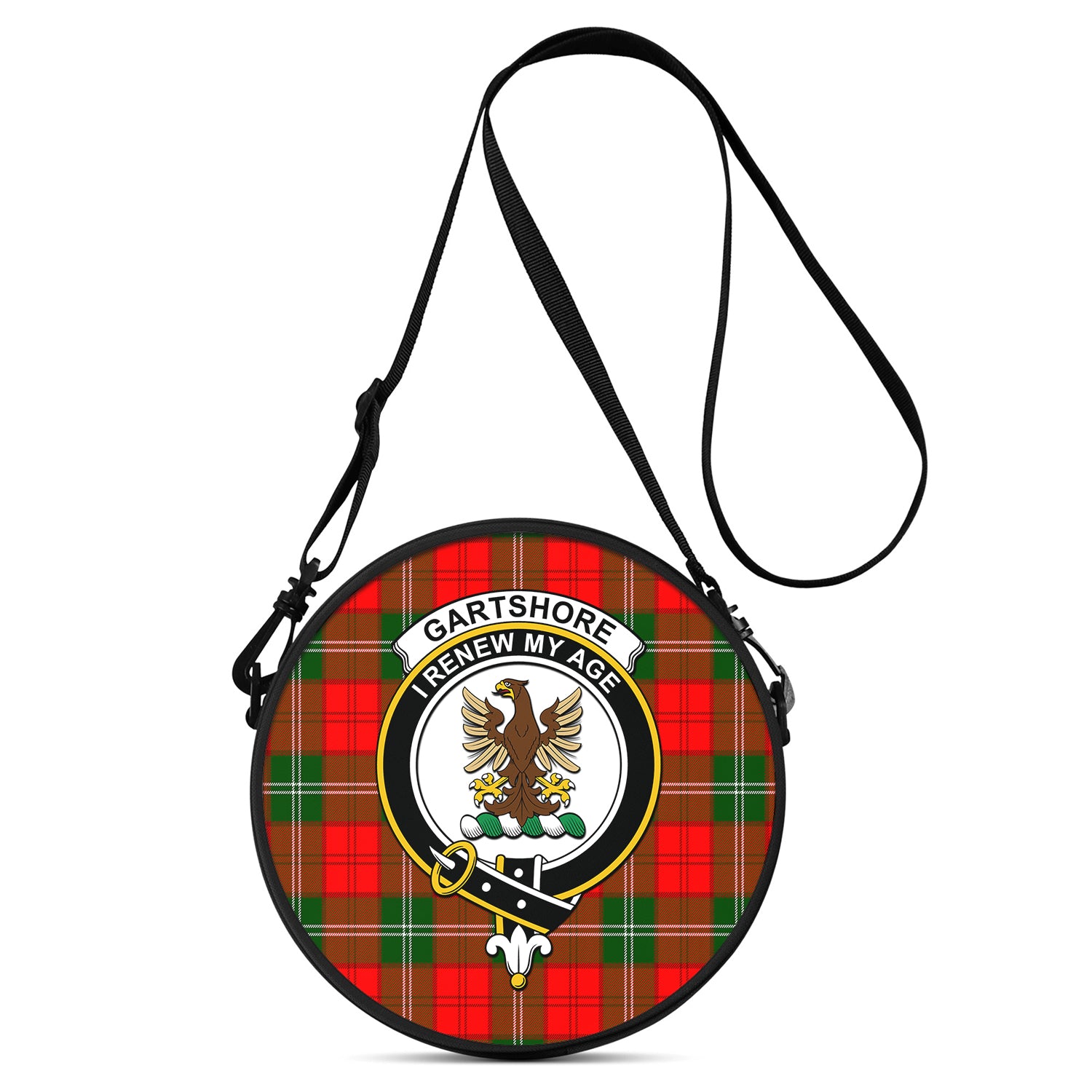 Gartshore Tartan Round Satchel Bags with Family Crest One Size 9*9*2.7 inch - Tartan Vibes Clothing