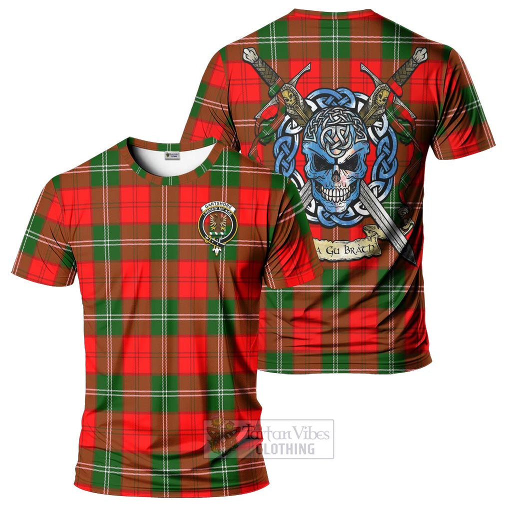 Tartan Vibes Clothing Gartshore Tartan T-Shirt with Family Crest Celtic Skull Style