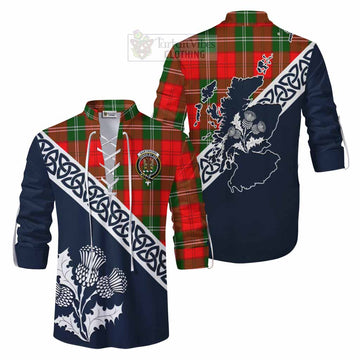 Gartshore Tartan Ghillie Kilt Shirt Featuring Thistle and Scotland Map Men - Tartan Vibes Clothing