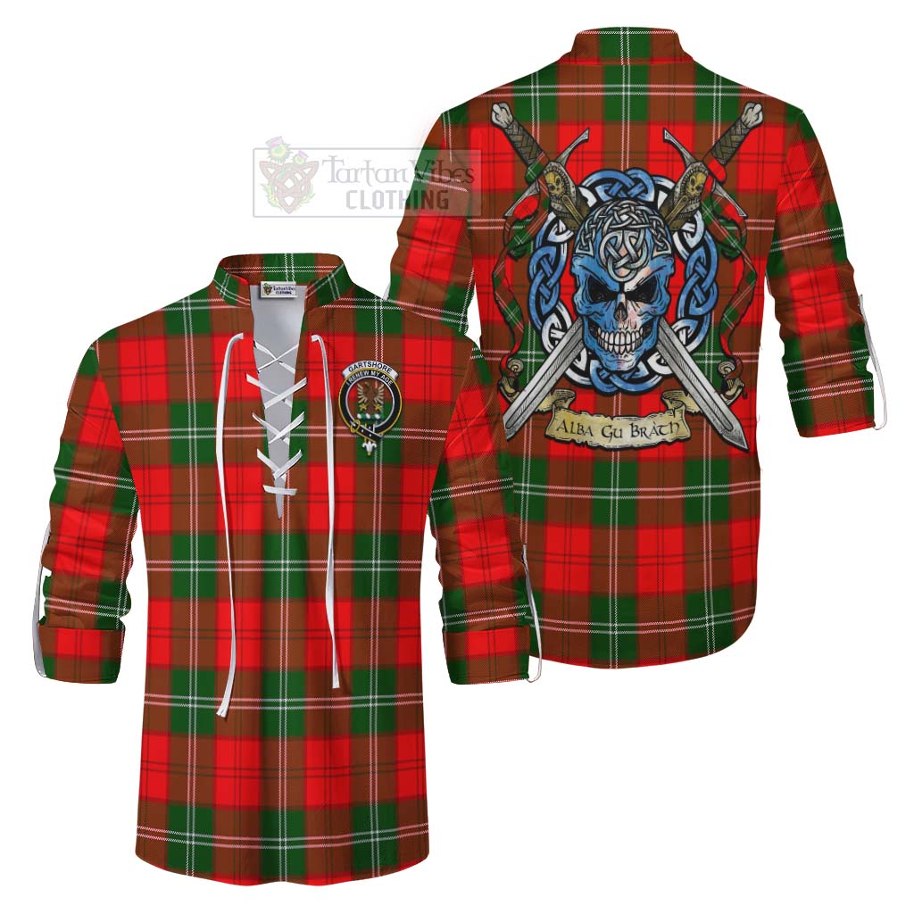 Gartshore Tartan Ghillie Kilt Shirt with Family Crest Celtic Skull Style Men - Tartan Vibes Clothing