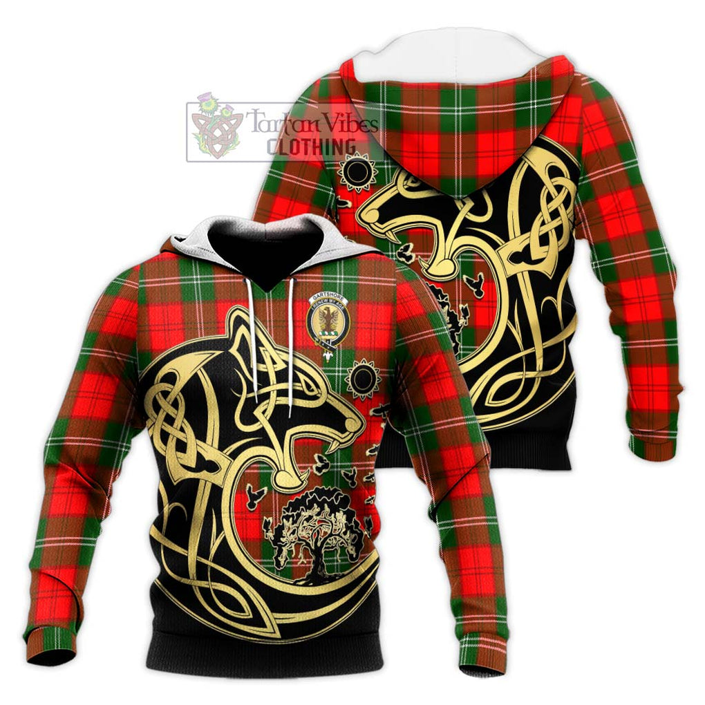 Gartshore Tartan Knitted Hoodie with Family Crest Celtic Wolf Style Unisex Knitted Pullover Hoodie - Tartan Vibes Clothing