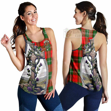 Gartshore Tartan Women's Racerback Tanks with Family Crest and St. Andrew's Cross Accented by Thistle Vines 4XL - Tartan Vibes Clothing