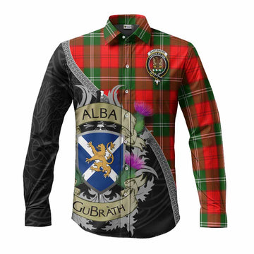 Gartshore Tartan Family Crest Long Sleeve Button Shirt Lion Rampant Royal Thistle Shield Celtic Inspired Men's Shirt S - Tartan Vibes Clothing