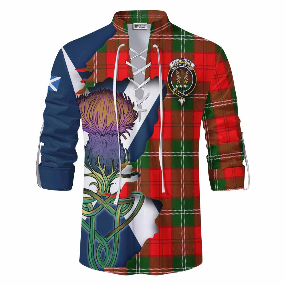 Gartshore Tartan Family Crest Ghillie Kilt Shirt Scottish Thistle Celtic Inspired Men - Tartan Vibes Clothing