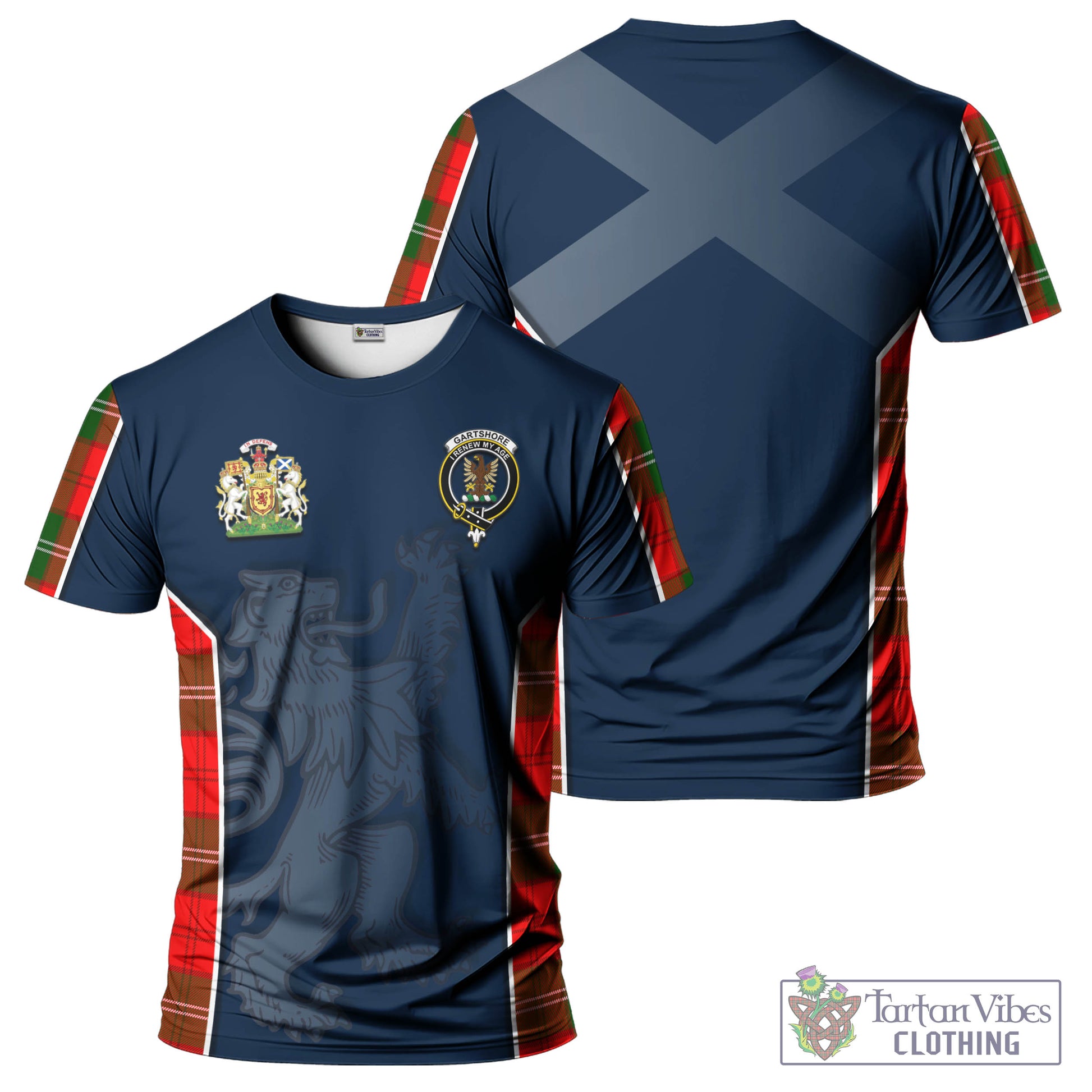 Tartan Vibes Clothing Gartshore Tartan T-Shirt with Family Crest and Lion Rampant Vibes Sport Style
