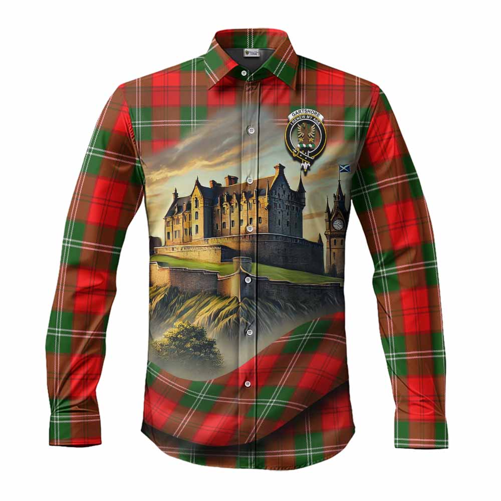 Tartan Vibes Clothing Gartshore Tartan Family Crest Long Sleeve Button Shirt with Scottish Ancient Castle Style