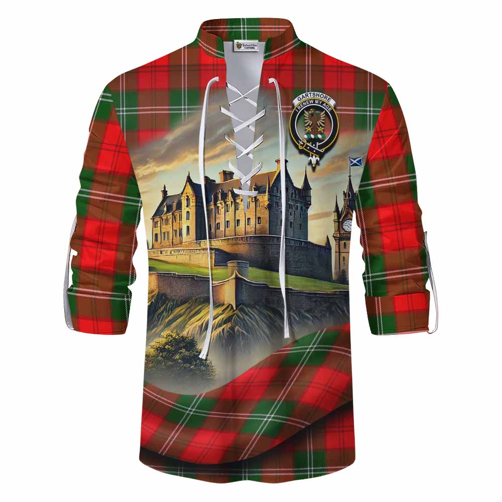 Gartshore Tartan Family Crest Ghillie Kilt Shirt with Scottish Ancient Castle Style Men - Tartan Vibes Clothing