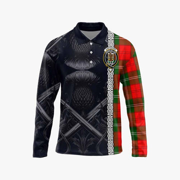 Gartshore Tartan Long Sleeve Polo Shirt with Family Crest Cross Sword Thistle Celtic Vibes Unisex - Tartan Vibes Clothing