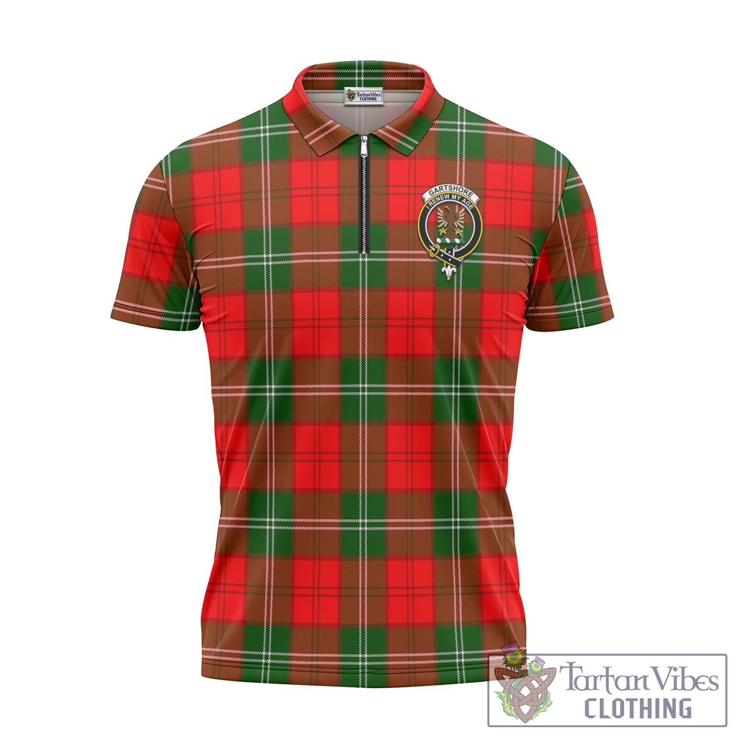 Gartshore Tartan Zipper Polo Shirt with Family Crest Unisex - Tartan Vibes Clothing