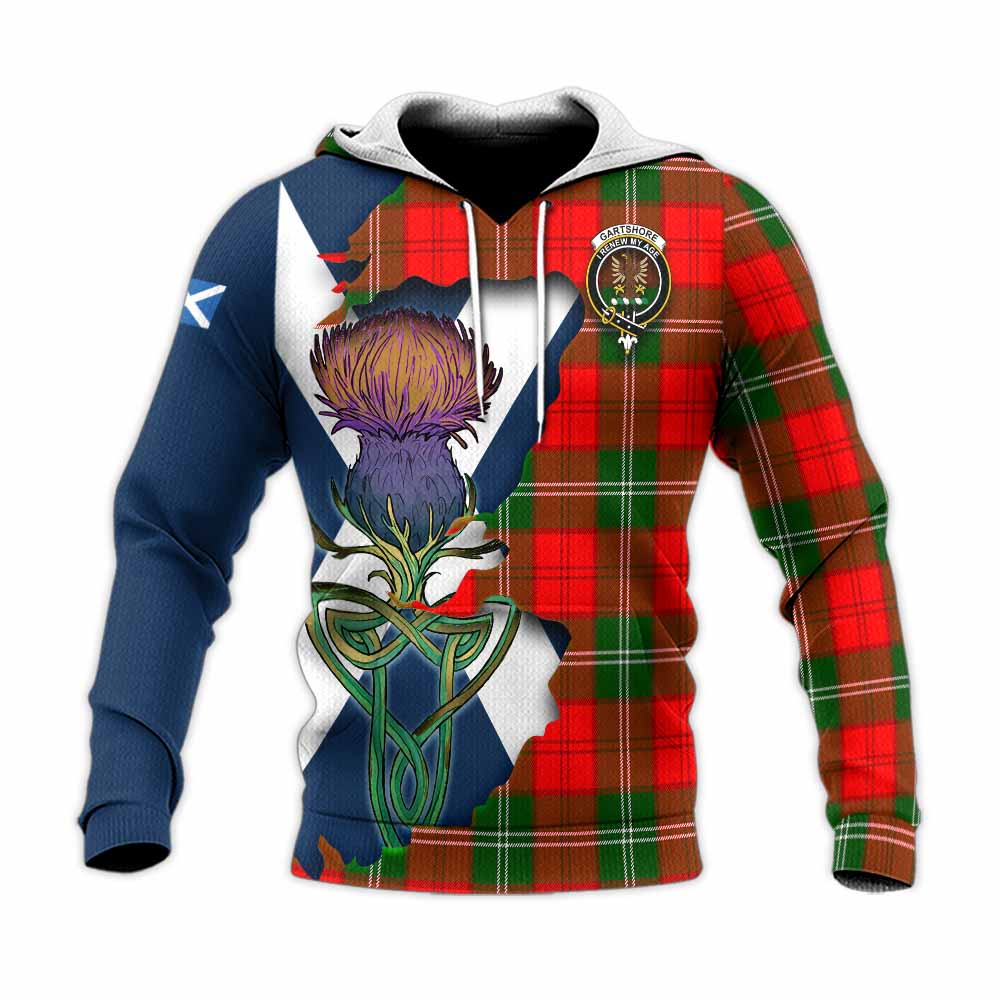 Gartshore Tartan Family Crest Knitted Hoodie Scottish Thistle Celtic Inspired Unisex Knitted Pullover Hoodie - Tartan Vibes Clothing