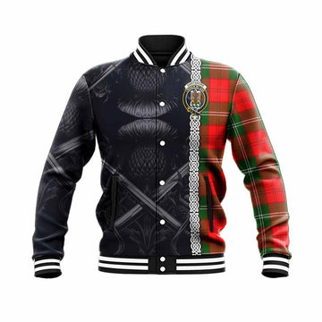 Gartshore Tartan Baseball Jacket with Family Crest Cross Sword Thistle Celtic Vibes Unisex - Tartan Vibes Clothing