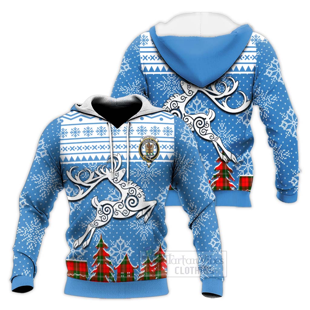 Gartshore Clan Christmas Knitted Hoodie Celtic Reindeer Style Unisex Knitted Pullover Hoodie - Tartan Vibes Clothing