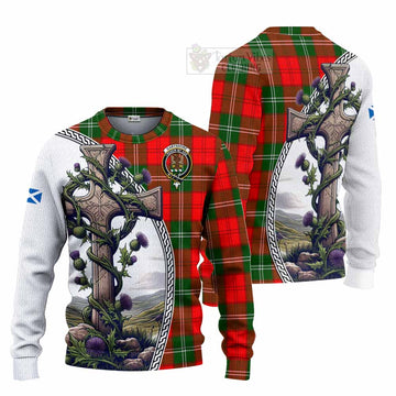 Gartshore Tartan Knitted Sweater with Family Crest and St. Andrew's Cross Accented by Thistle Vines Unisex - Tartan Vibes Clothing