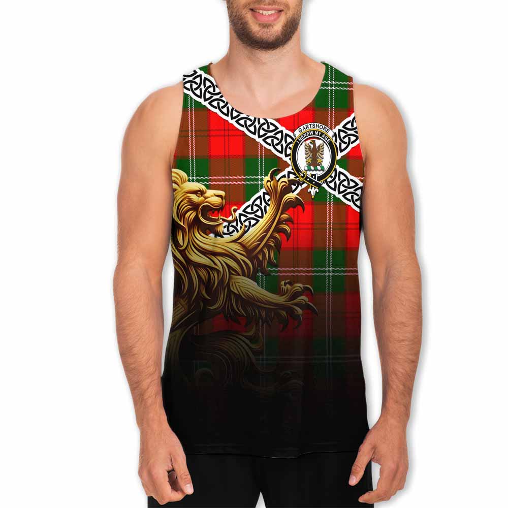 Gartshore Crest Tartan Men's Tank Top with Golden Lion Emblem Celtic Style Men - Tartan Vibes Clothing