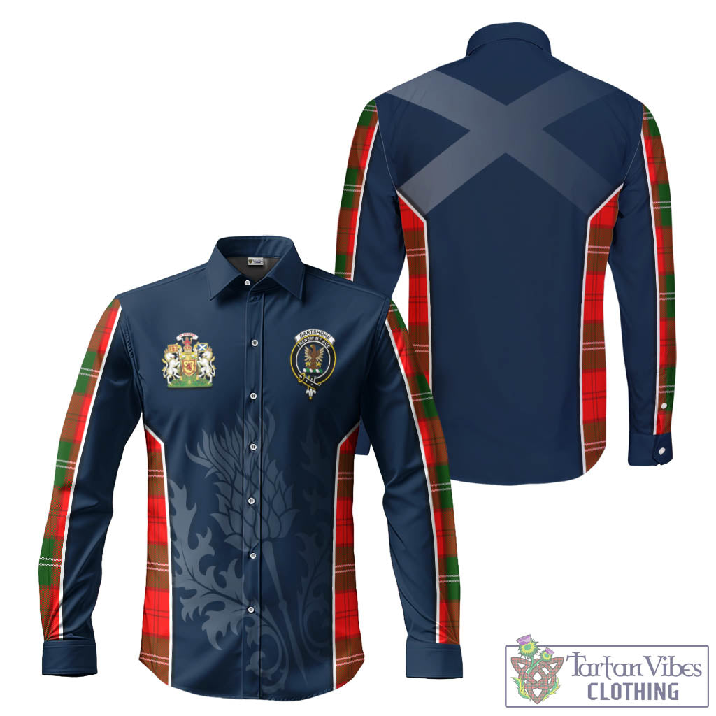 Gartshore Tartan Long Sleeve Button Up Shirt with Family Crest and Scottish Thistle Vibes Sport Style Men's Shirt - Tartan Vibes Clothing