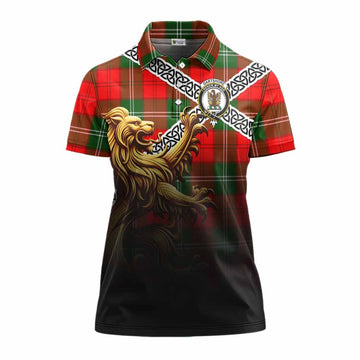 Gartshore Crest Tartan Women's Polo Shirt with Golden Lion Emblem Celtic Style Women - Tartan Vibes Clothing