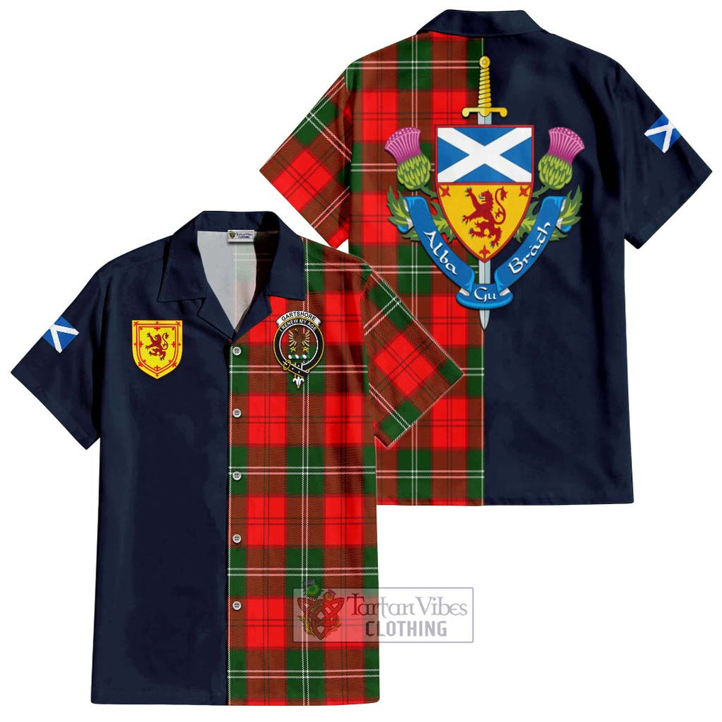 Gartshore Tartan Hawaiian Shirt Alba with Scottish Lion Royal Arm Half Style Kid - Tartan Vibes Clothing