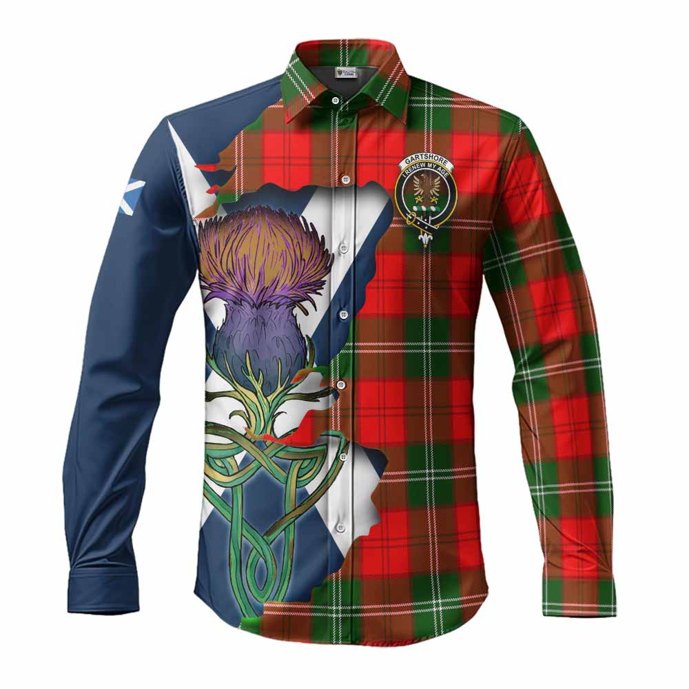 Tartan Vibes Clothing Gartshore Tartan Family Crest Long Sleeve Button Shirt Scottish Thistle Celtic Inspired