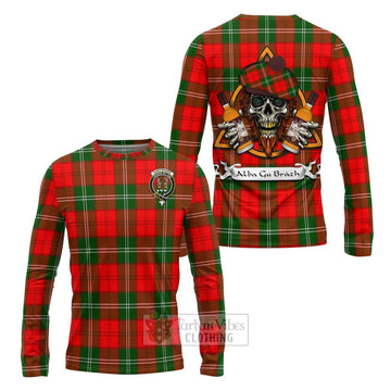 Gartshore Tartan Long Sleeve T-Shirt with Family Crest and Bearded Skull Holding Bottles of Whiskey Unisex - Tartan Vibes Clothing