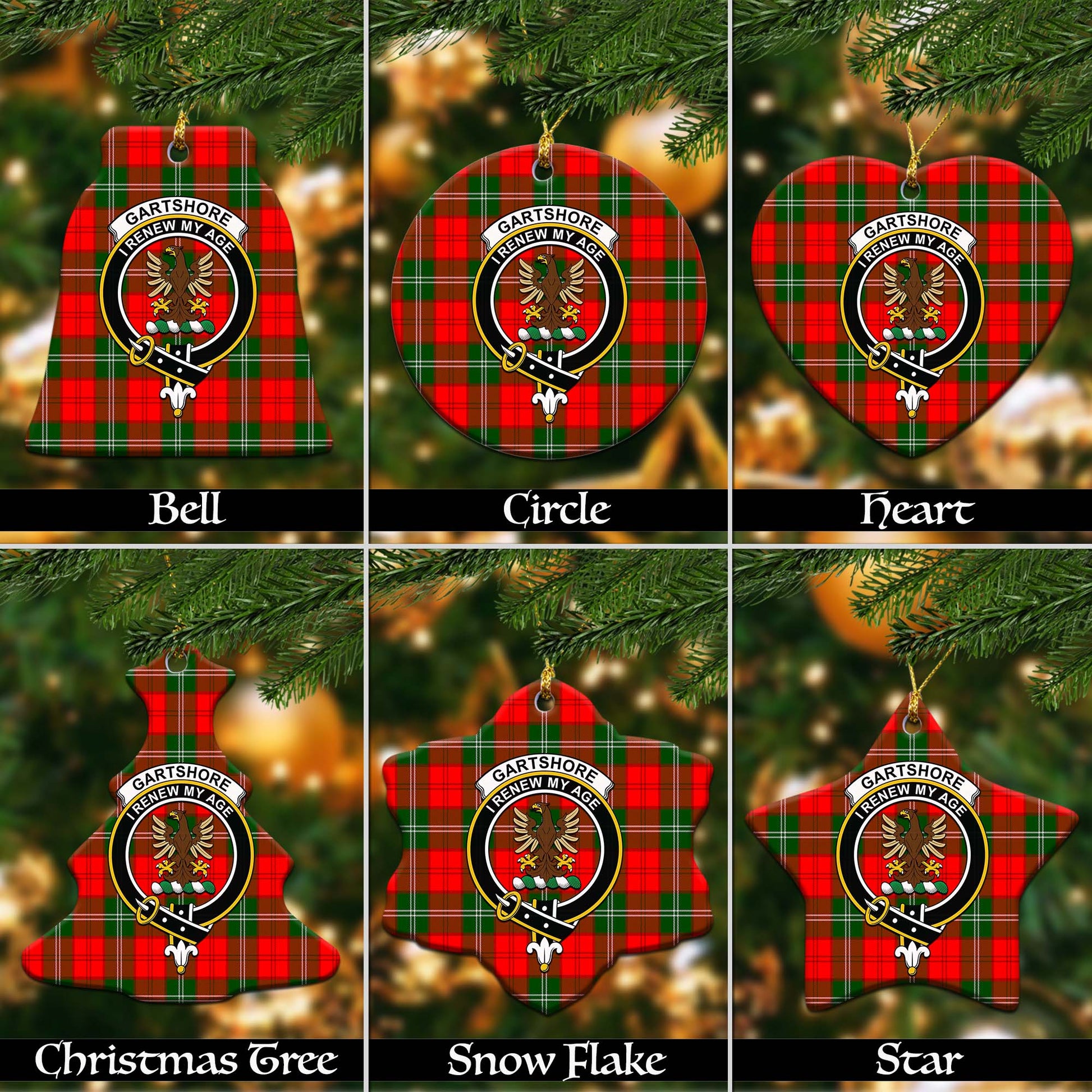 Gartshore Tartan Christmas Ceramic Ornaments with Family Crest Ceramic - Tartan Vibes Clothing