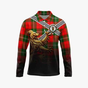 Gartshore Crest Tartan Long Sleeve Polo Shirt with Golden Lion Emblem Celtic Style Unisex - Tartan Vibes Clothing