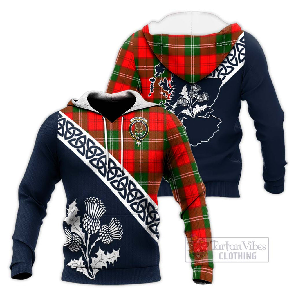 Gartshore Tartan Knitted Hoodie Featuring Thistle and Scotland Map Unisex Knitted Pullover Hoodie - Tartan Vibes Clothing
