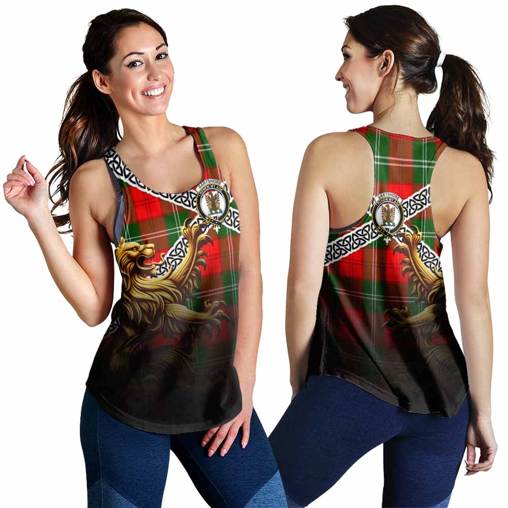 Gartshore Crest Tartan Women's Racerback Tanks with Golden Lion Emblem Celtic Style 4XL - Tartan Vibes Clothing