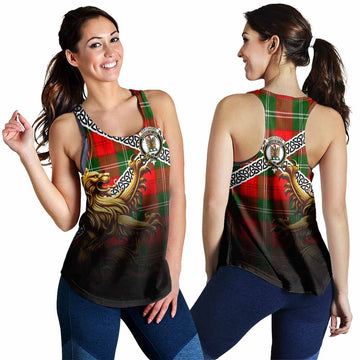 Gartshore Crest Tartan Women's Racerback Tanks with Golden Lion Emblem Celtic Style 4XL - Tartan Vibes Clothing