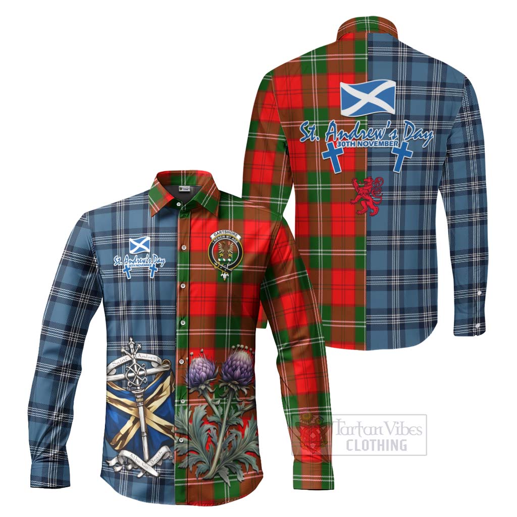 Gartshore Tartan Long Sleeve Button Shirt Happy St. Andrew's Day Half Tartan Style Men's Shirt S - Tartan Vibes Clothing