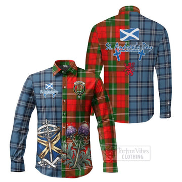 Gartshore Tartan Long Sleeve Button Shirt Happy St. Andrew's Day Half Tartan Style Men's Shirt S - Tartan Vibes Clothing