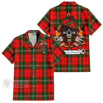 Gartshore Tartan Hawaiian Shirt with Family Crest and Bearded Skull Holding Bottles of Whiskey Kid - Tartan Vibes Clothing