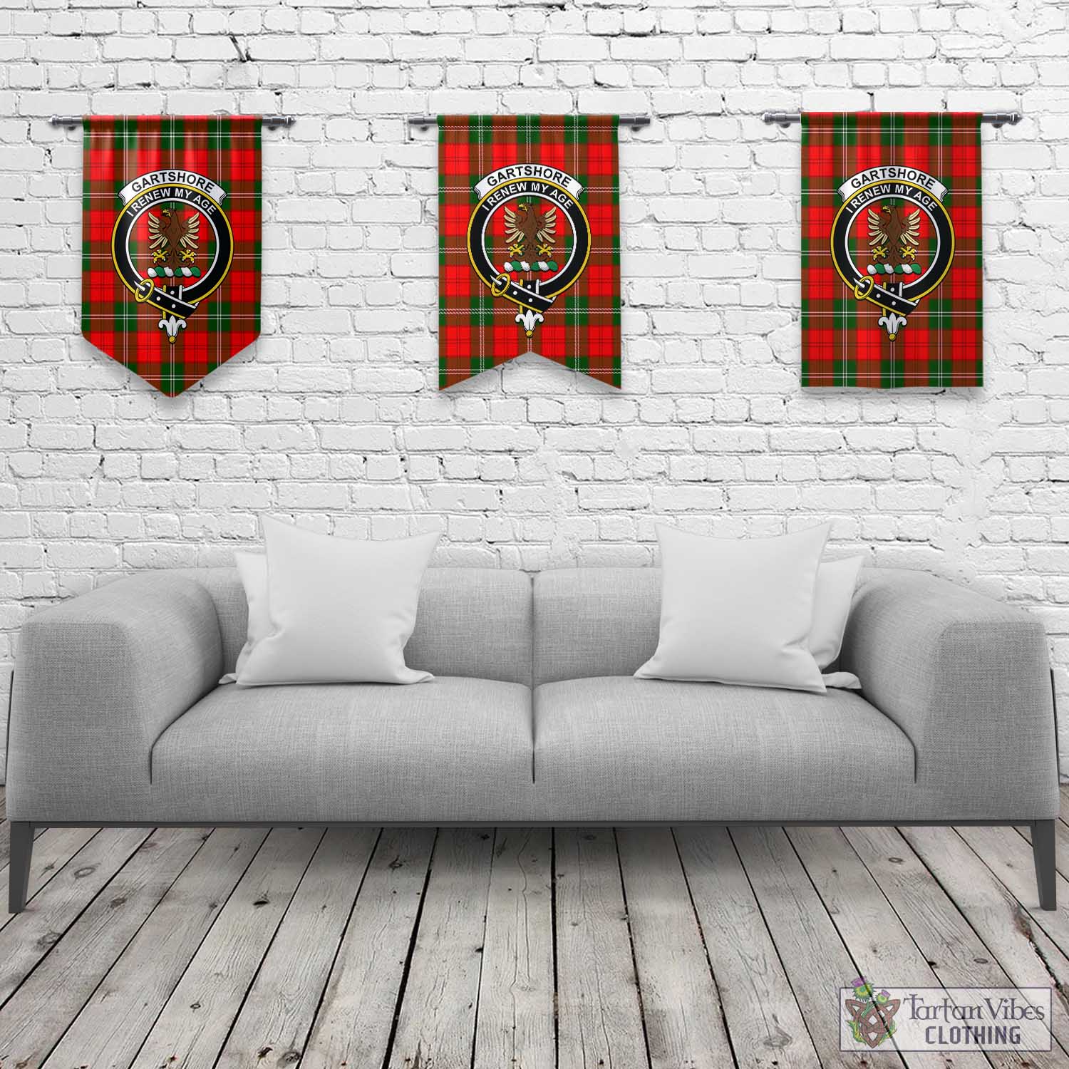 Gartshore Tartan Gonfalon, Tartan Banner with Family Crest Rectangle - Tartan Vibes Clothing