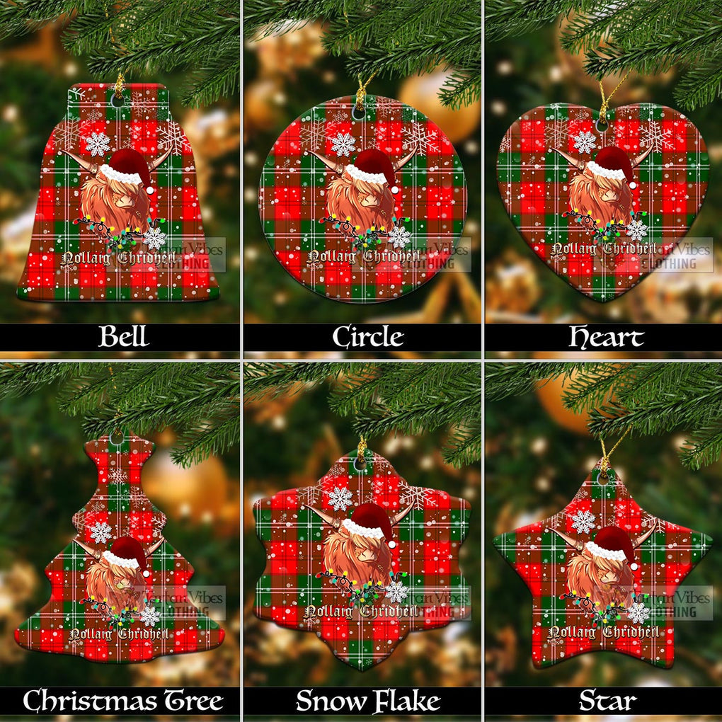 Gartshore Tartan Christmas Ceramic Ornaments with Twinkle Highland Cattle Ceramic - Tartan Vibes Clothing