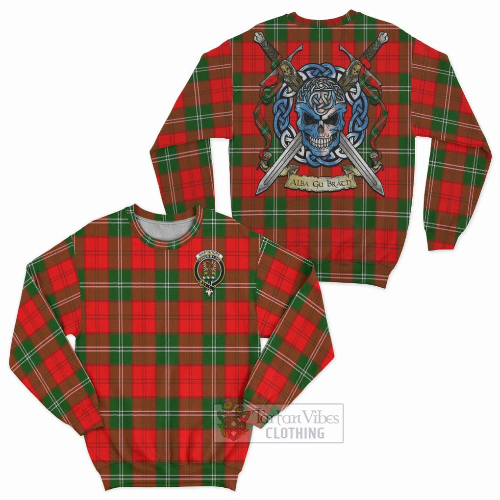 Gartshore Tartan Sweatshirt with Family Crest Celtic Skull Style Unisex - Tartan Vibes Clothing