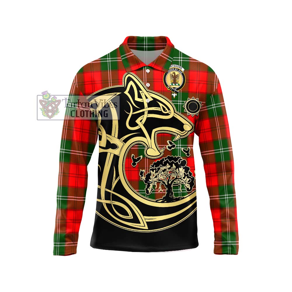 Gartshore Tartan Long Sleeve Polo Shirt with Family Crest Celtic Wolf Style Unisex - Tartan Vibes Clothing