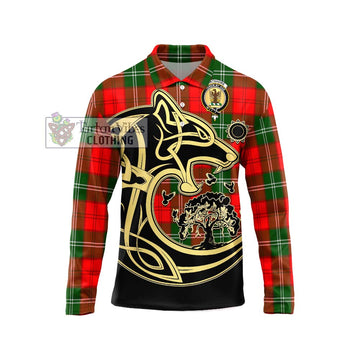 Gartshore Tartan Long Sleeve Polo Shirt with Family Crest Celtic Wolf Style Unisex - Tartan Vibes Clothing