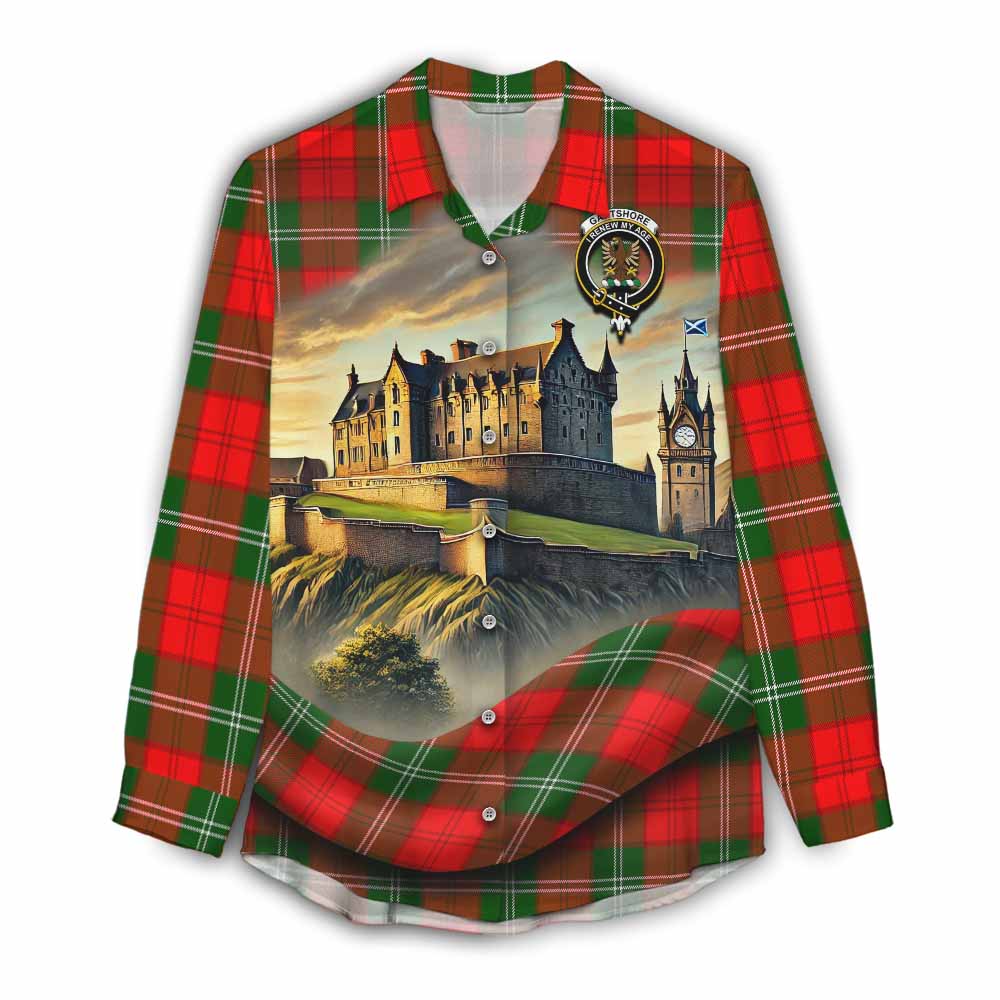 Gartshore Tartan Family Crest Women's Casual Shirt with Scottish Ancient Castle Style Female - Tartan Vibes Clothing