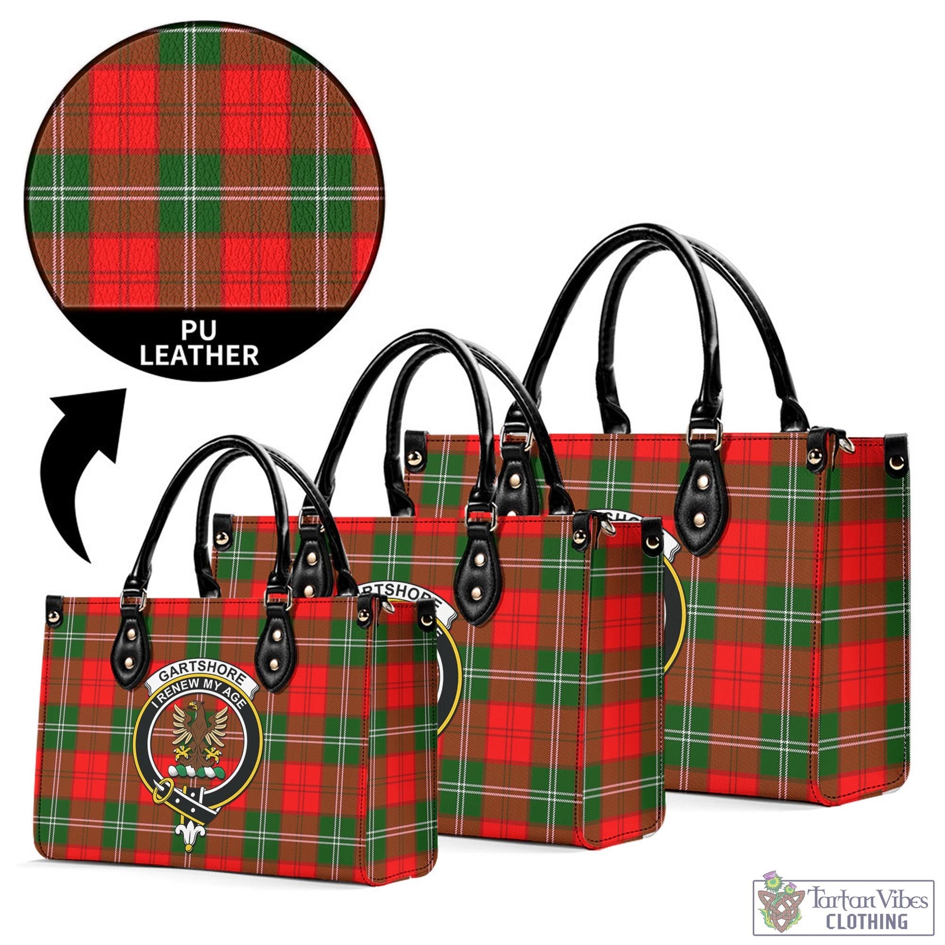 Gartshore Tartan Luxury Leather Handbags with Family Crest L - Tartan Vibes Clothing