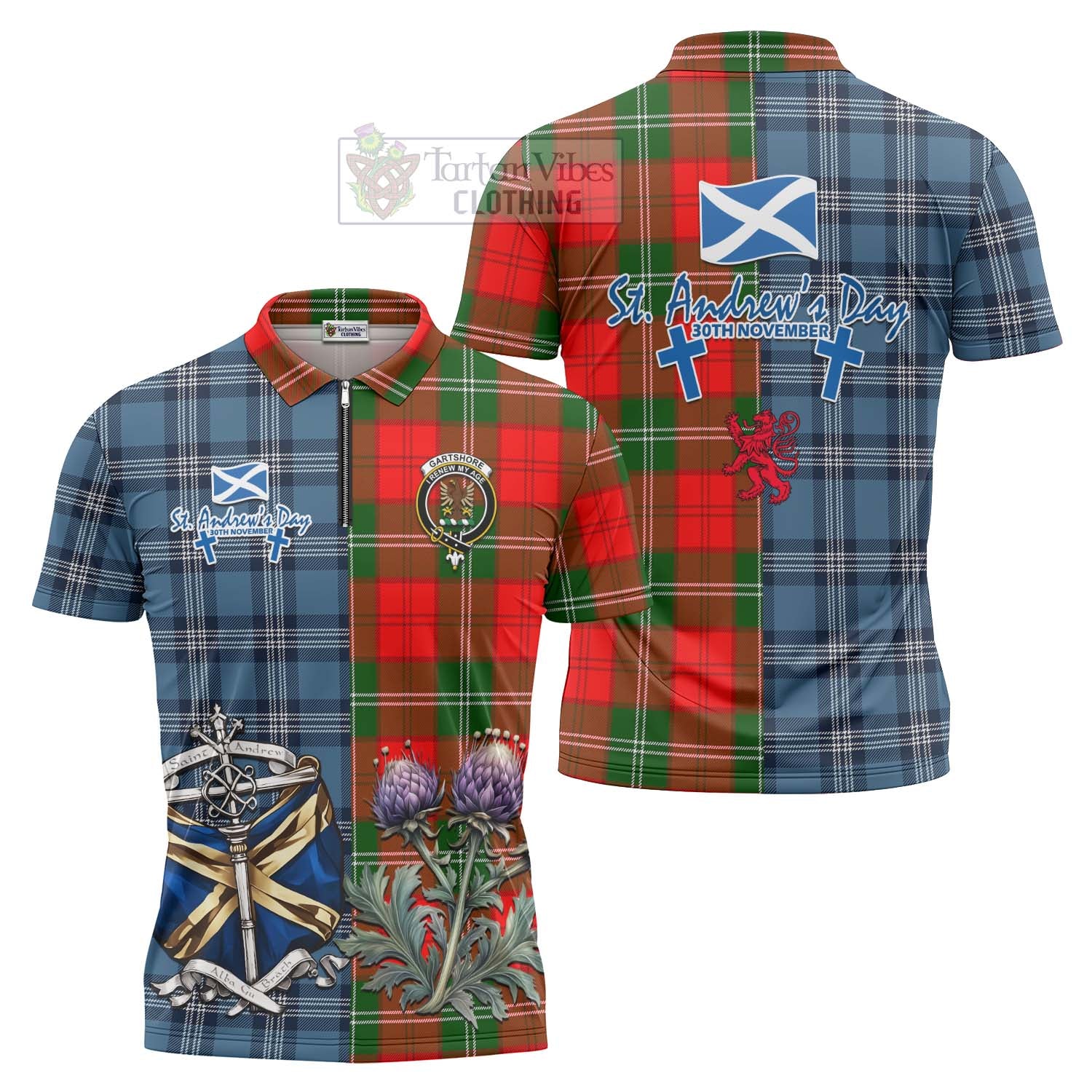 Gartshore Tartan Zipper Polo Shirt Happy St. Andrew's Day Half Tartan Style Unisex - Tartan Vibes Clothing