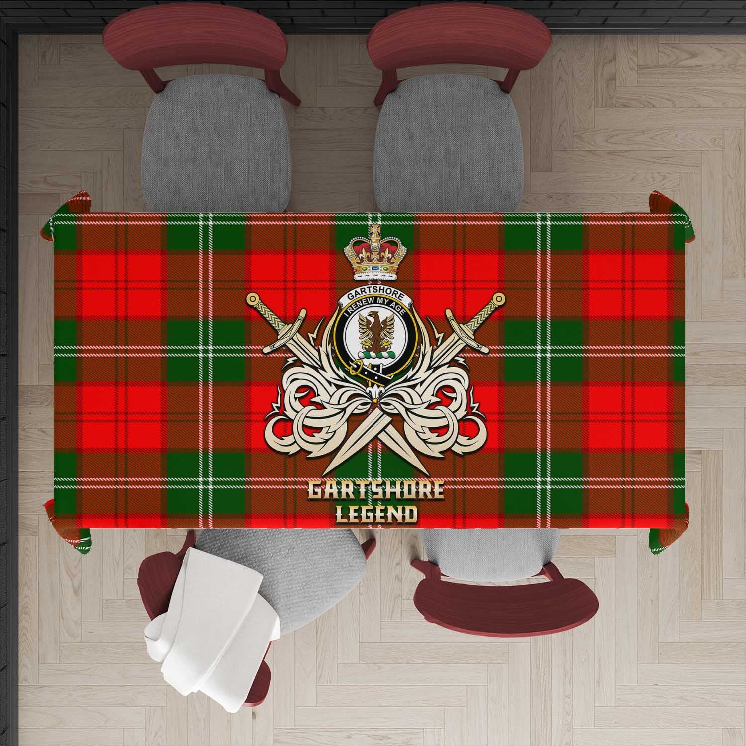 Gartshore Tartan Tablecloth with Clan Crest and the Golden Sword of Courageous Legacy - Tartan Vibes Clothing