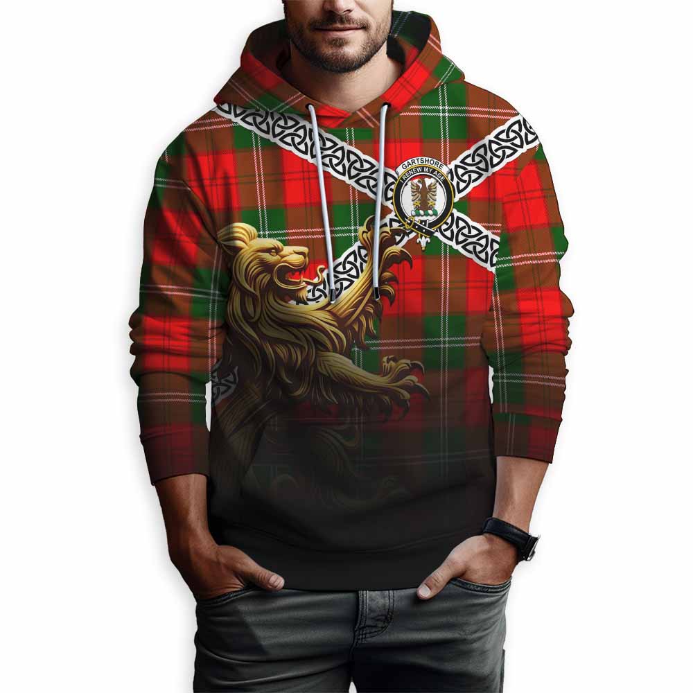 Gartshore Crest Tartan Hoodie with Golden Lion Emblem Celtic Style Pullover Hoodie - Tartan Vibes Clothing