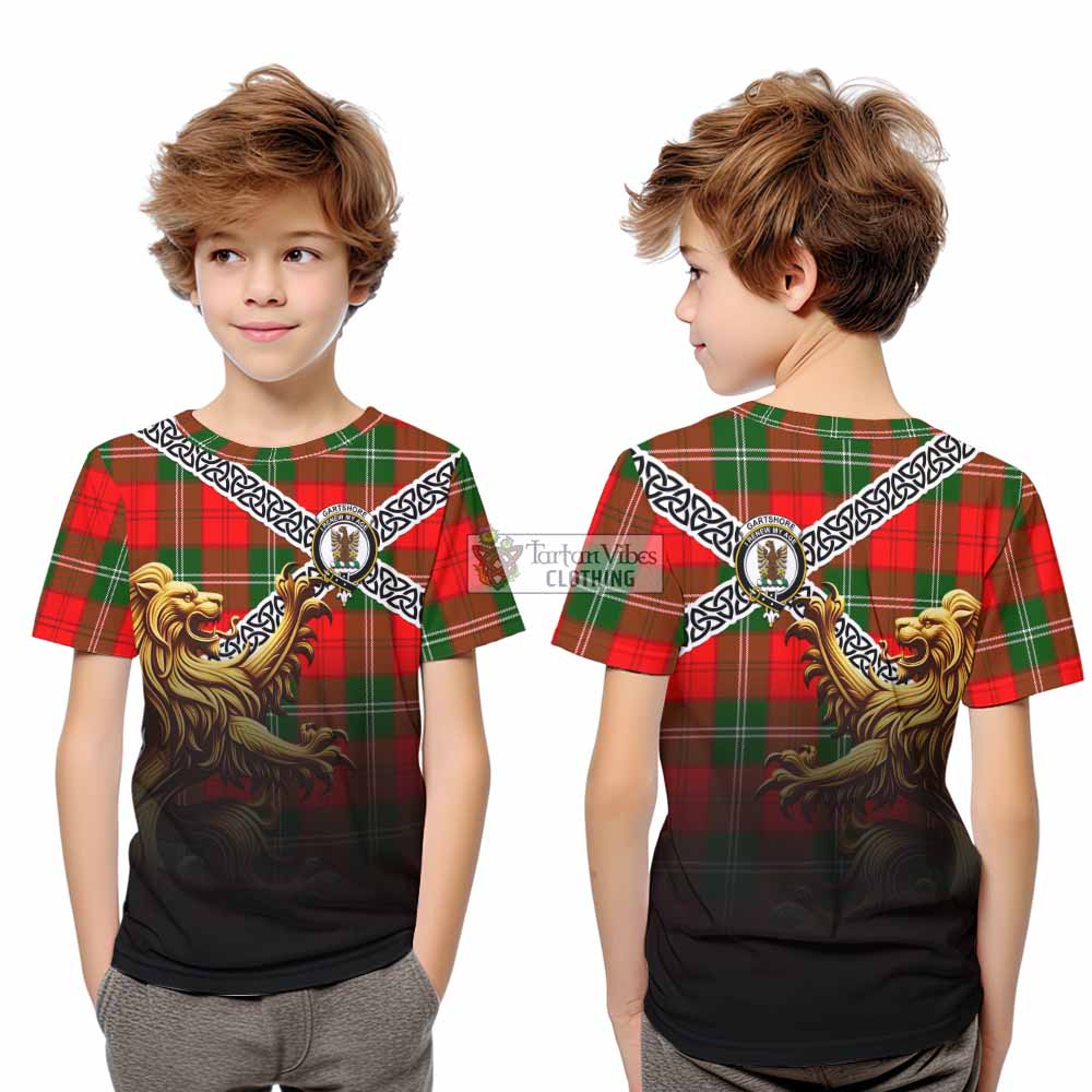 Gartshore Crest Tartan Kid T-Shirt with Golden Lion Emblem Celtic Style - Tartan Vibes Clothing