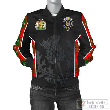 Gartshore Tartan Bomber Jacket with Family Crest and Scottish Thistle Vibes Sport Style