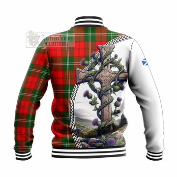 Gartshore Tartan Baseball Jacket with Family Crest and St. Andrew's Cross Accented by Thistle Vines - Tartan Vibes Clothing
